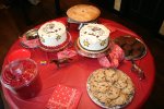 two cakes, red vines, apple pie, moon pies, cookies, etc